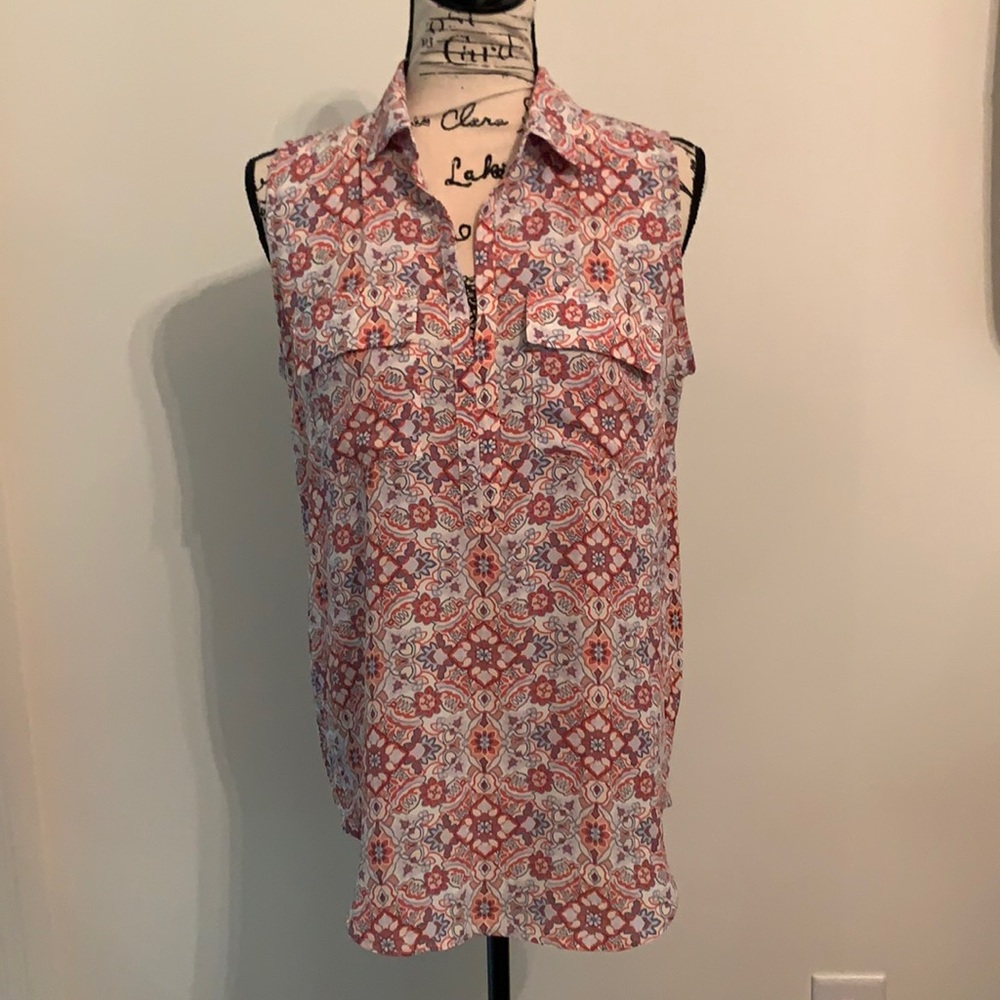 Loft Geo Print Top (Blue & Pink)